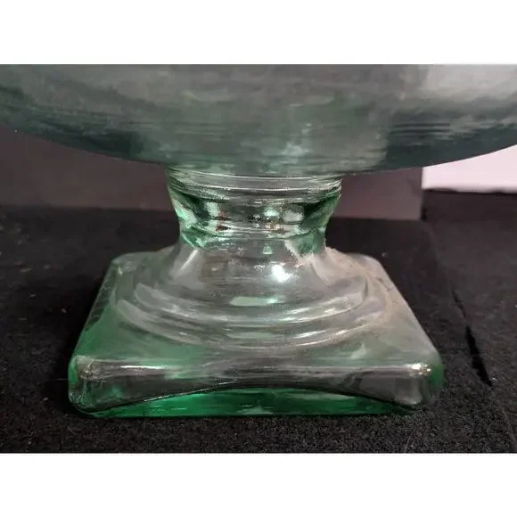 100% Recycled Green Glass Pedestal Compote Made in Spain 16 Wide 5 base VTG